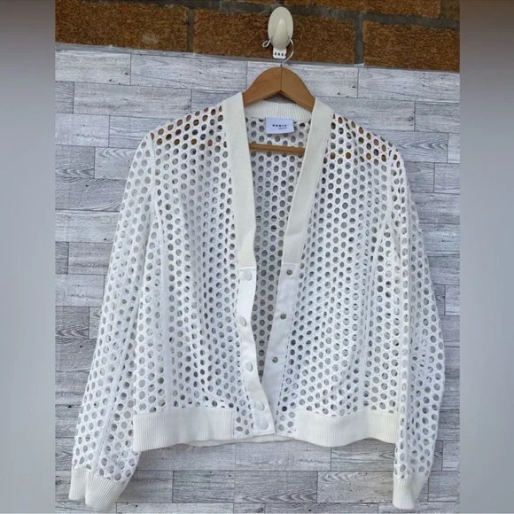 Akris Punto V-Neck Press-Button eyelet Bomber Jacket lace designer white - Picture 7 of 17